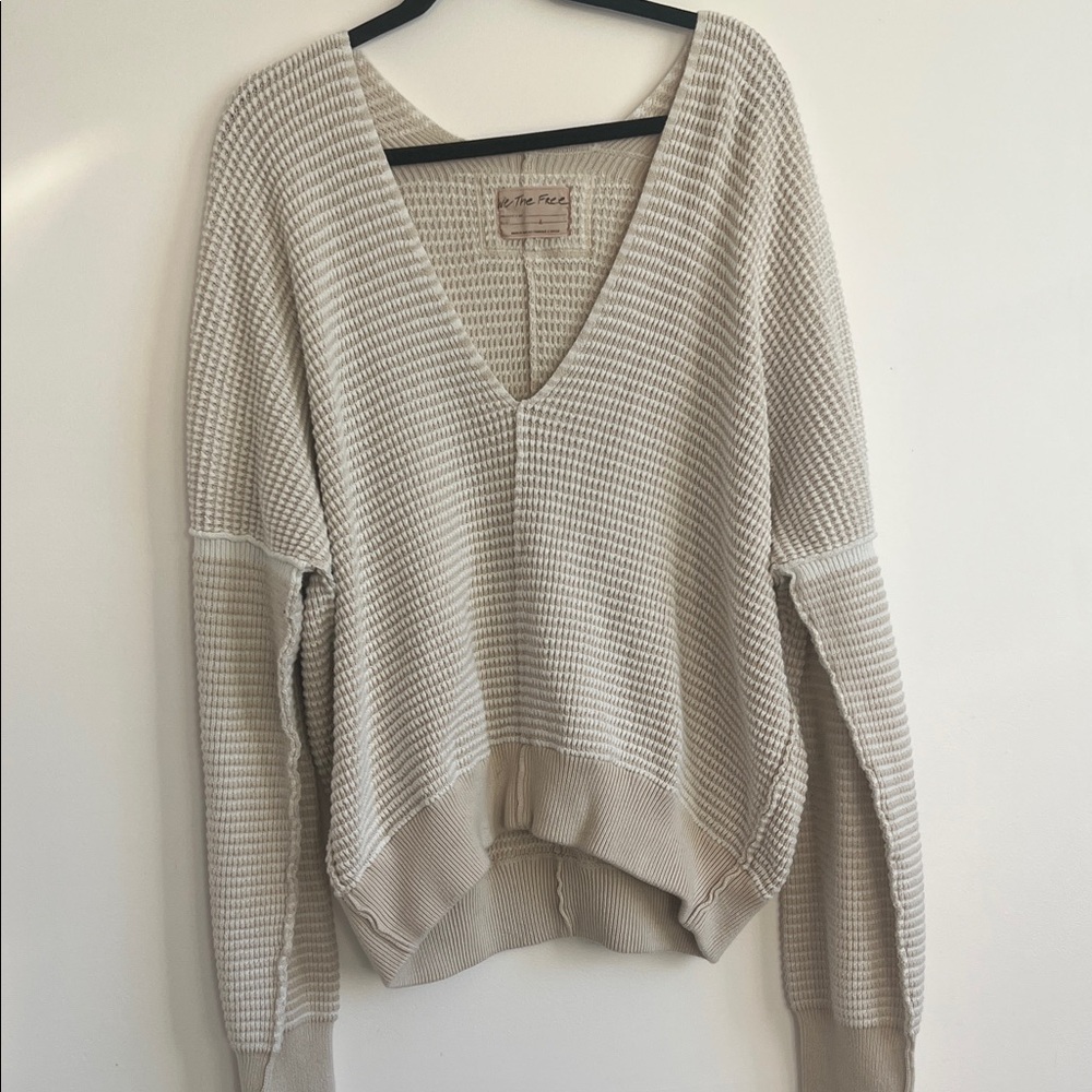 We The Free Beige V-Neck Sweater